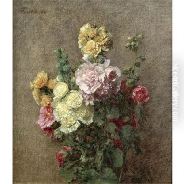 Roses Tremieres Sans Vase Oil Painting by Henri Fantin-Latour