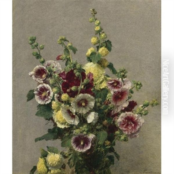 Roses Tremieres Oil Painting by Henri Fantin-Latour