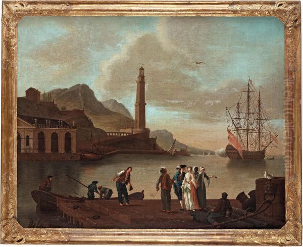 Southern Port With Figures Oil Painting by Johan N. Asplind