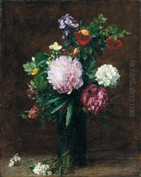 Fleurs, Gros Bouquet Avec Trois Pivoines Oil Painting by Henri Fantin-Latour