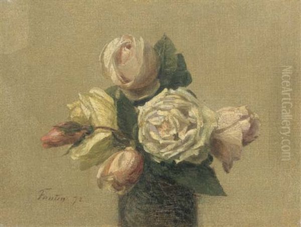 Roses Jaunes Et Roses Oil Painting by Henri Fantin-Latour