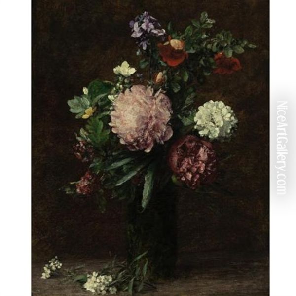 Fleurs, Gros Bouquet Avec Trois Pivoines Oil Painting by Henri Fantin-Latour