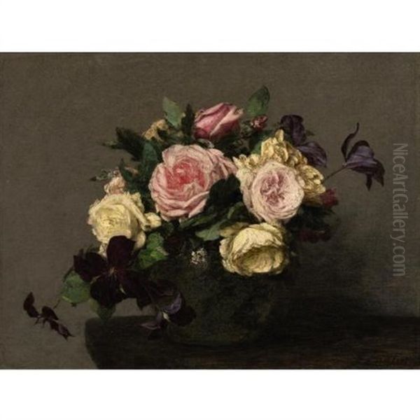 Roses Et Clematites Oil Painting by Henri Fantin-Latour