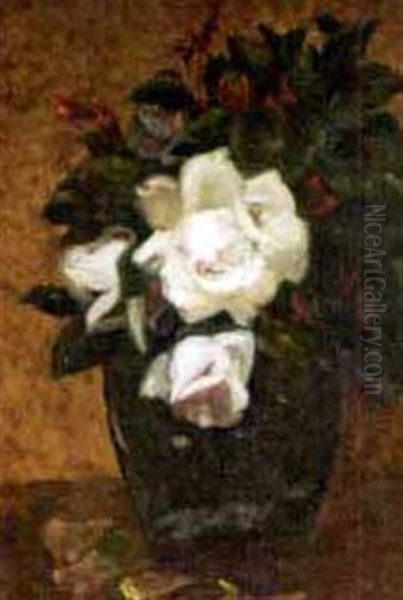 Red And White Flowers In Green Vase Oil Painting by Henri Fantin-Latour