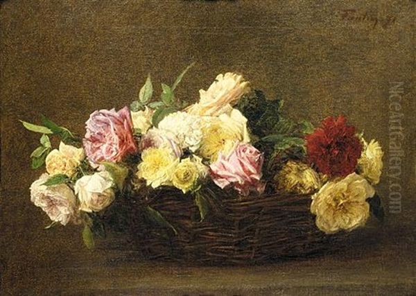 Roses Dans Un Panier En Osier Oil Painting by Henri Fantin-Latour