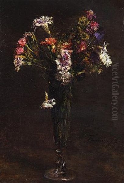 Fleurs: Oeillets Et Jacynthe Dans Une Flute A Champagne Oil Painting by Henri Fantin-Latour