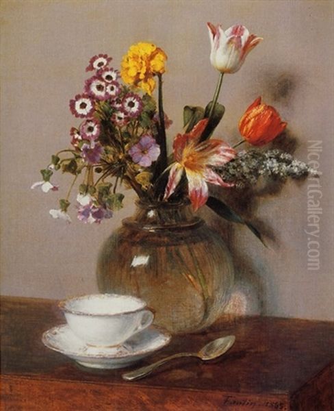 Vase De Fleurs Avec Une Tasse De Cafe Oil Painting by Henri Fantin-Latour