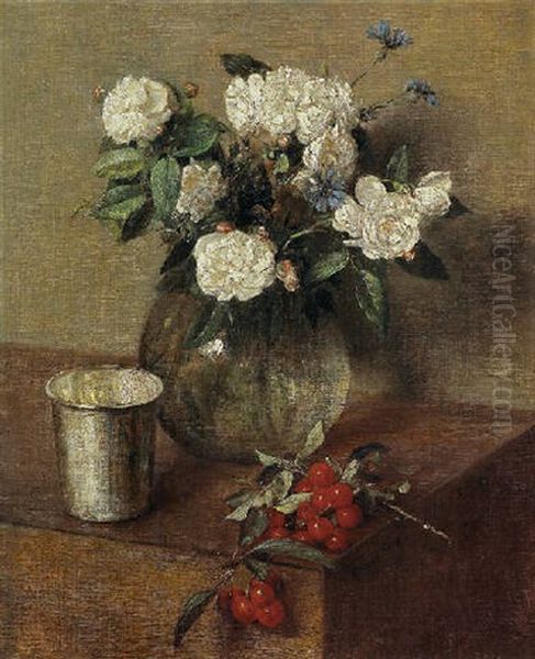 Roses Blanches Et Cerises by Henri Fantin-Latour