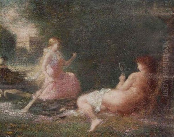 Two Nymphs By A Lake Oil Painting by Henri Fantin-Latour