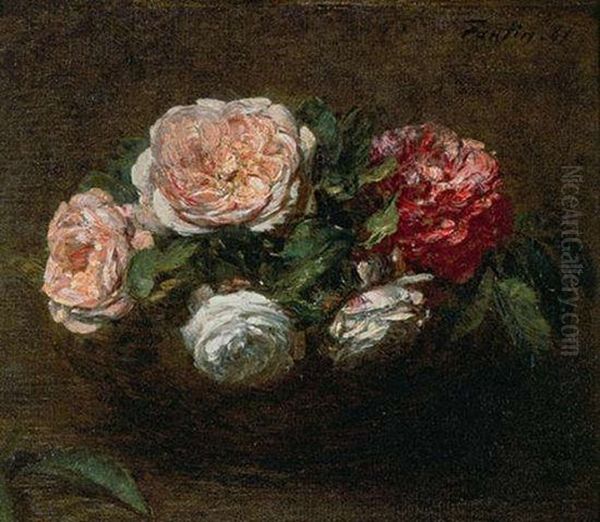 Fleurs Roses Oil Painting by Henri Fantin-Latour