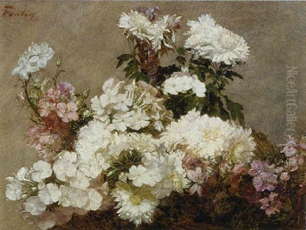 White Phlox, Summer Chrysanthemum And Larkspur Oil Painting by Henri Fantin-Latour