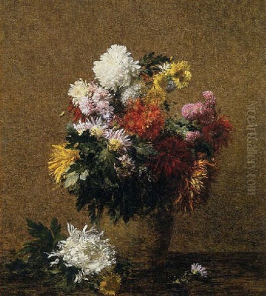 Grand Bouquet De Chrysanthemes Oil Painting by Henri Fantin-Latour