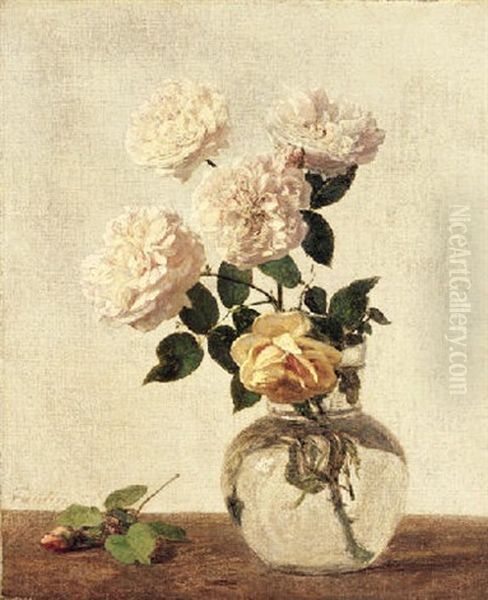 Fleurs, Roses De La Malmaison Oil Painting by Henri Fantin-Latour