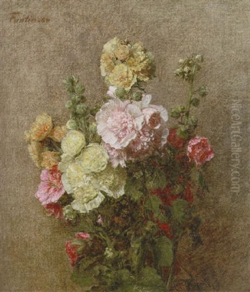 Roses Tremieres Sans Vase Oil Painting by Henri Fantin-Latour