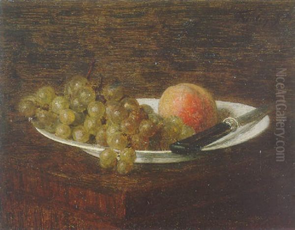 Nature Morte, Peche Et Raisin Oil Painting by Henri Fantin-Latour