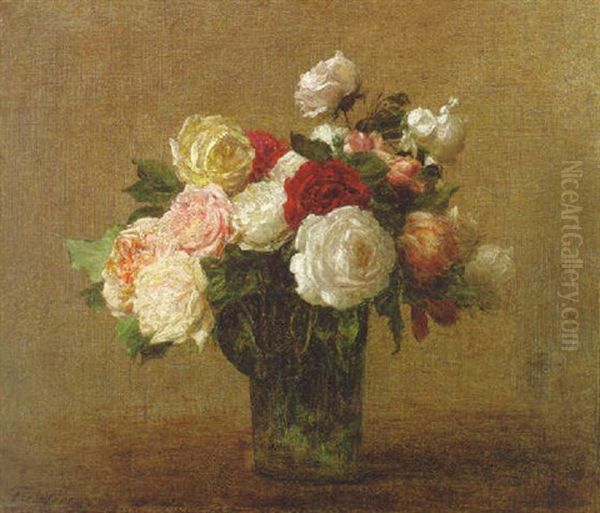 Roses Dans Un Vase De Verre Oil Painting by Henri Fantin-Latour