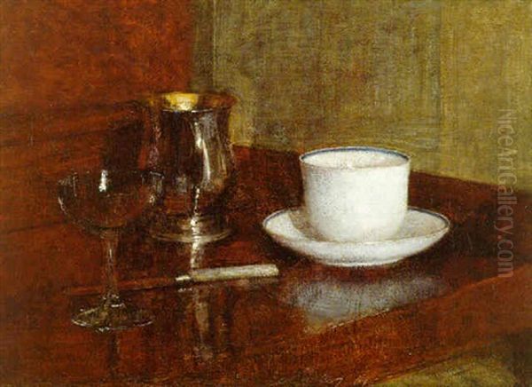 Nature Morte, Tasse, Gobelet D'argent Et Coupe De Champagne Oil Painting by Henri Fantin-Latour