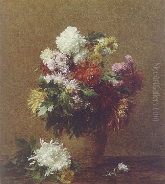 Grand Bouquet De Chrysanthemes Oil Painting by Henri Fantin-Latour