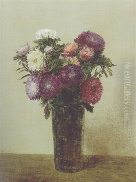 Vase De Fleurs - Reine Marguerites Oil Painting by Henri Fantin-Latour