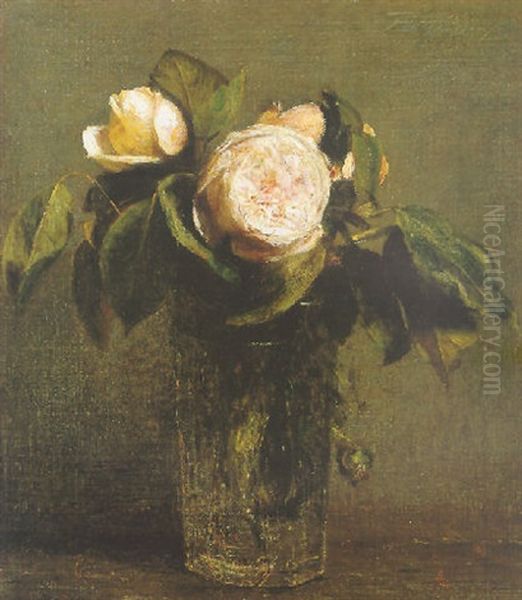 Roses Dans Un Verre Long Oil Painting by Henri Fantin-Latour