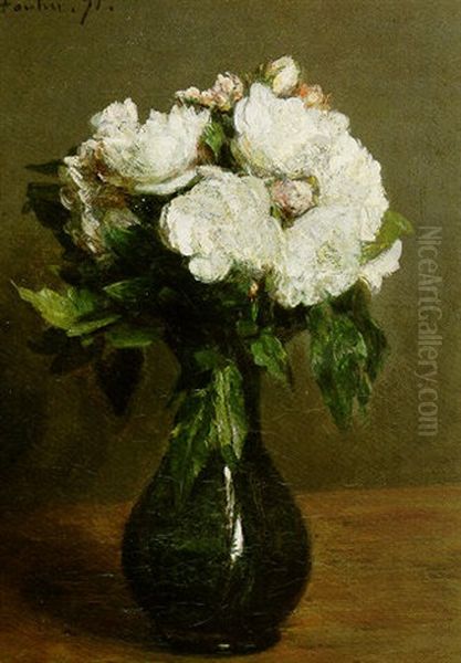 Rose Blanches Dans Un Vase De Verre Oil Painting by Henri Fantin-Latour