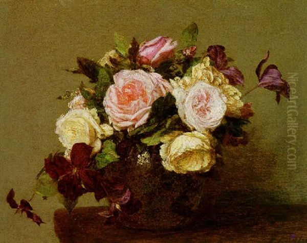 Rose Et Clematites Oil Painting by Henri Fantin-Latour