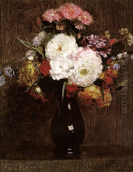 Dahlias, Reines Marguerites, Roses Et Bleuets Oil Painting by Henri Fantin-Latour