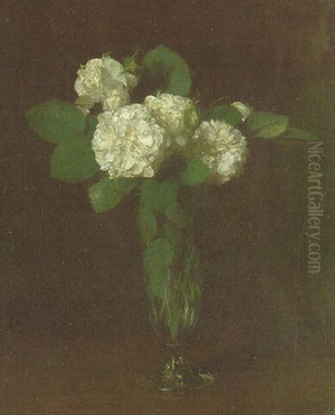 Roses Blanches Dans Une Flute A Champagne Oil Painting by Henri Fantin-Latour