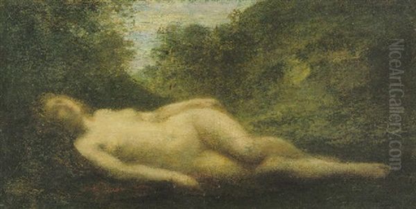 A Reclining Nude In Woodland Oil Painting by Henri Fantin-Latour