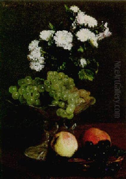 Nature Morte Aux Chrysanthemes Et Raisins Oil Painting by Henri Fantin-Latour