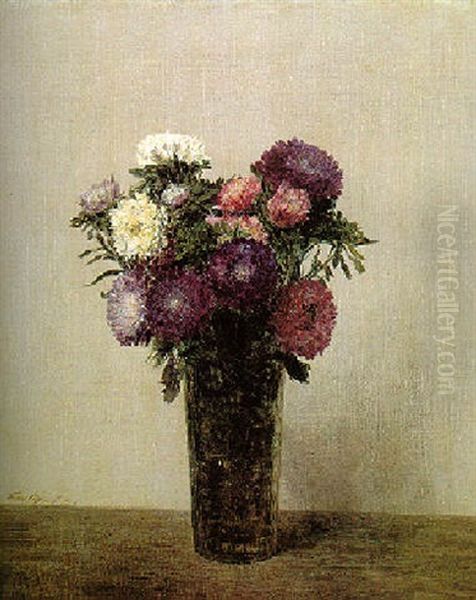 Vase De Fleurs - Reines Marguerites Oil Painting by Henri Fantin-Latour