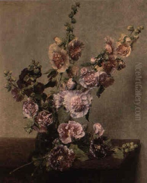 Roses Tremieres Oil Painting by Henri Fantin-Latour