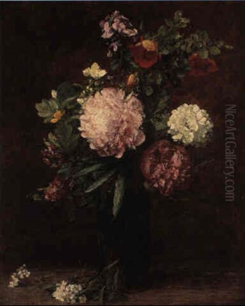 Fleurs, Gros Bouquet Avec Trois Pivoines Oil Painting by Henri Fantin-Latour