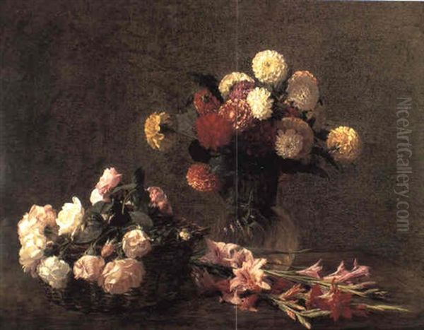 Dahlias Oil Painting by Henri Fantin-Latour