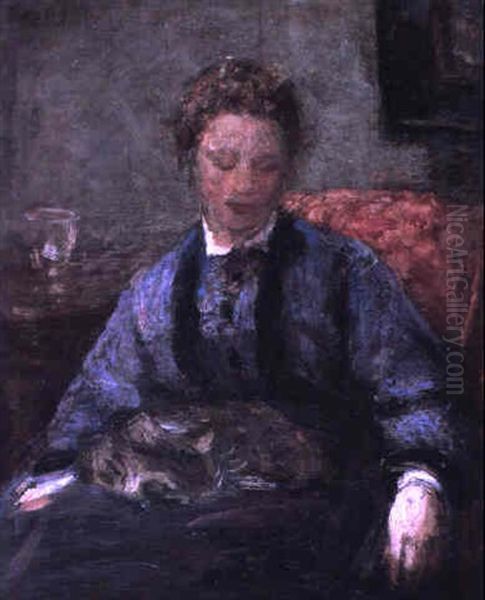 Jeune Fille Au Chat Oil Painting by Henri Fantin-Latour