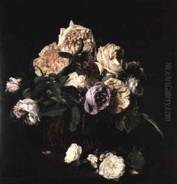 Roses Dans Panier Sur La Table Oil Painting by Henri Fantin-Latour