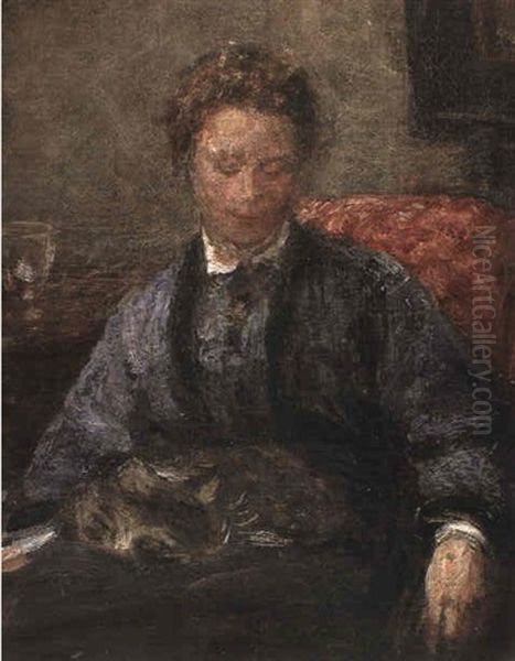 Jeune Femme Au Chat Oil Painting by Henri Fantin-Latour