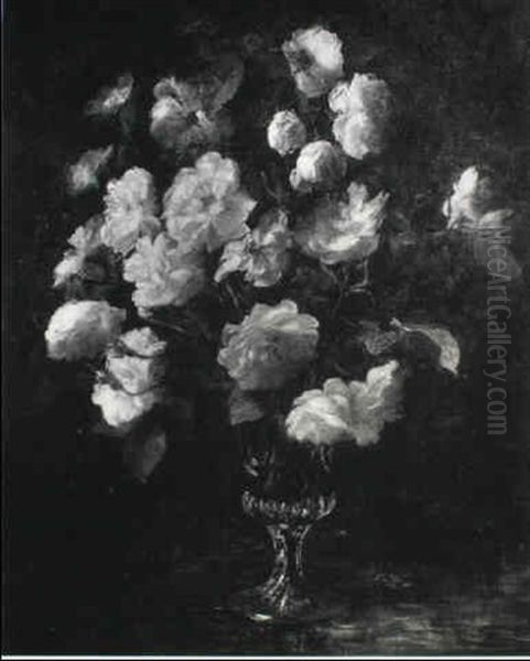 Roses In A Glass Vase On A Ledge Oil Painting by Henri Fantin-Latour