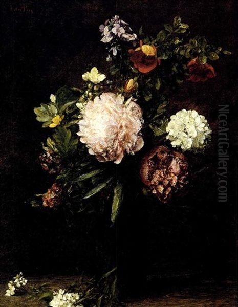 Fleurs, Gros Bouquet Avec Trois Pivoines Oil Painting by Henri Fantin-Latour