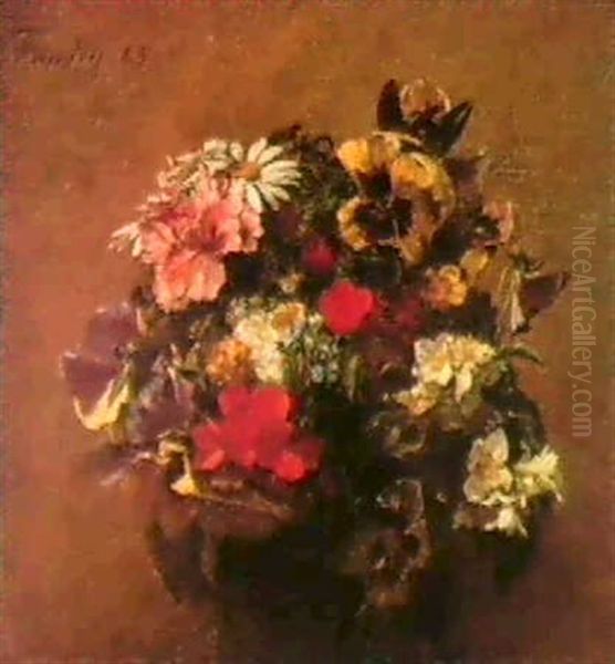 Bouquet De Fleurs-pensees Oil Painting by Henri Fantin-Latour