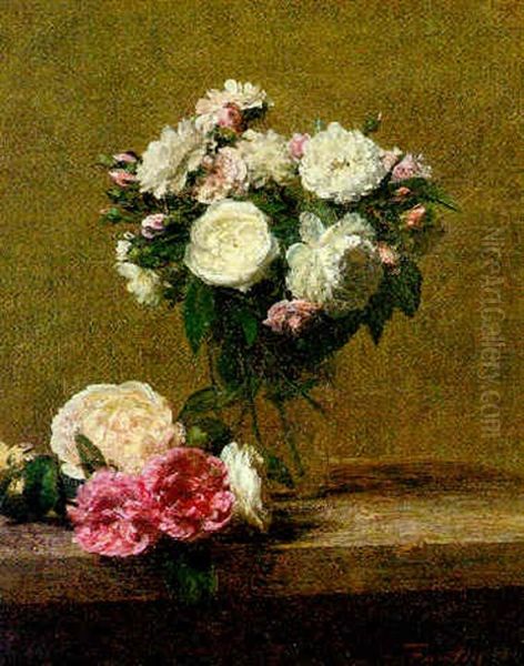 Bouquet De Roses Dans Un Verre Oil Painting by Henri Fantin-Latour