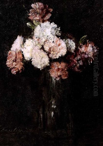 Oeillets Dans Un Verre A' Champagne Oil Painting by Henri Fantin-Latour