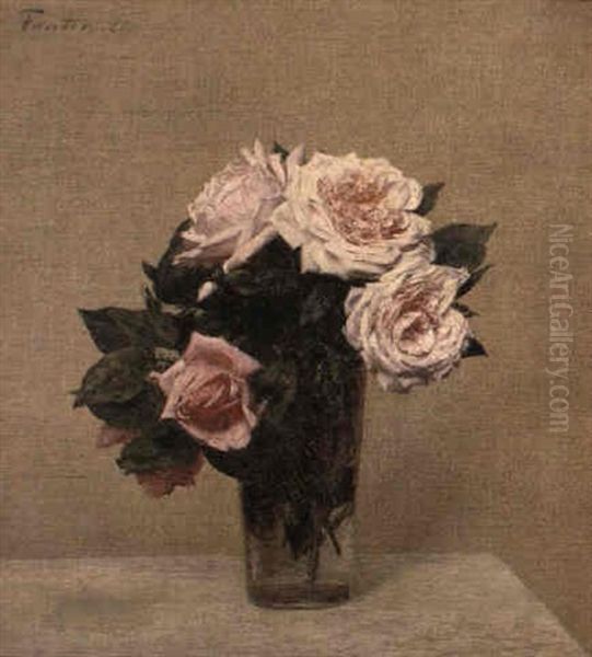 Fleurs-roses Roses Oil Painting by Henri Fantin-Latour