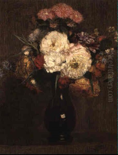 Dahlias, Reines Marguerites, Roses Et Bleuets Oil Painting by Henri Fantin-Latour