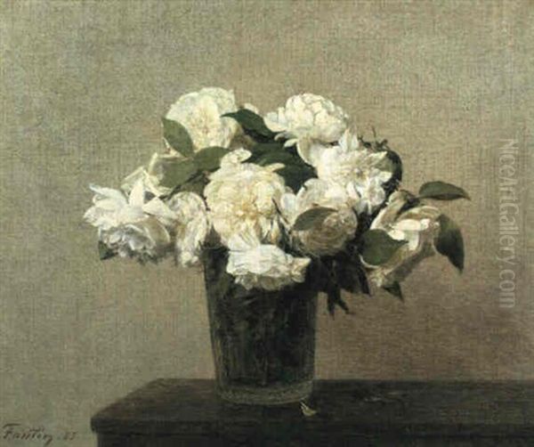 Nature Morte Aux Roses Blanches Oil Painting by Henri Fantin-Latour