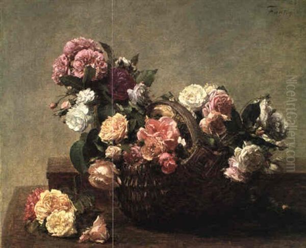 Fleurs-panier De Roses Oil Painting by Henri Fantin-Latour