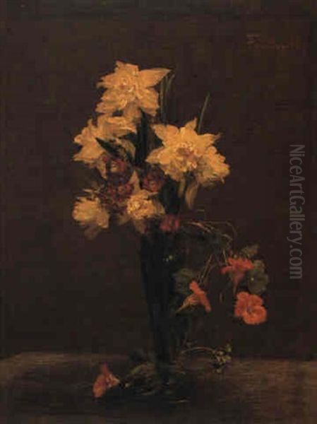 Fleurs - Jonquilles Et Capucines Oil Painting by Henri Fantin-Latour