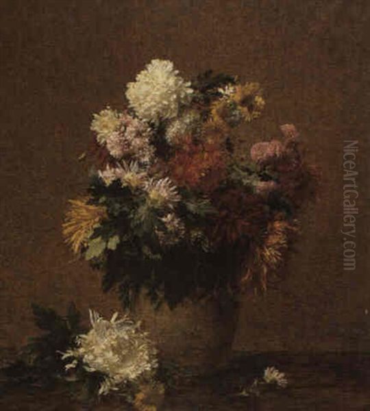 Grand Bouquet De Chrysanthemes Oil Painting by Henri Fantin-Latour