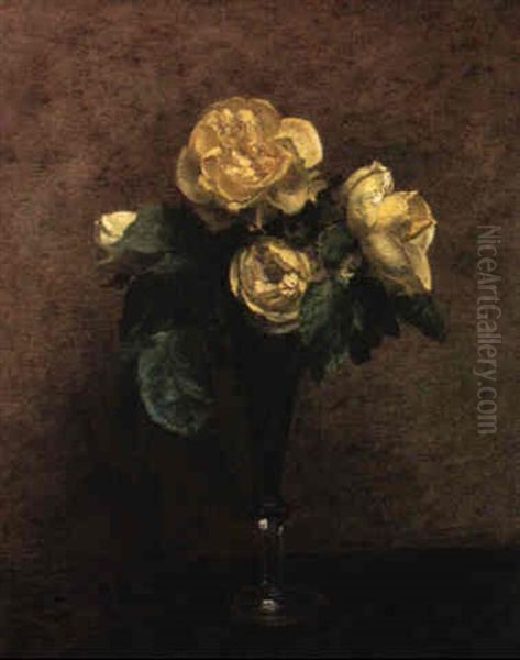 Fleurs Roses Marechal Niel Oil Painting by Henri Fantin-Latour