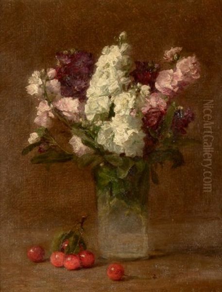 Bouquet De Fleurs Aux Cerises Oil Painting by Victoria Dubourg Fantin-Latour